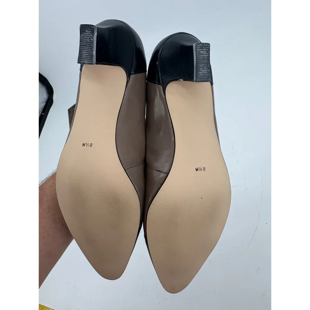 Calico Soft Fit Pumps 8.5 M Tribute Brown Black Leather Cap Toe Kitten Heel